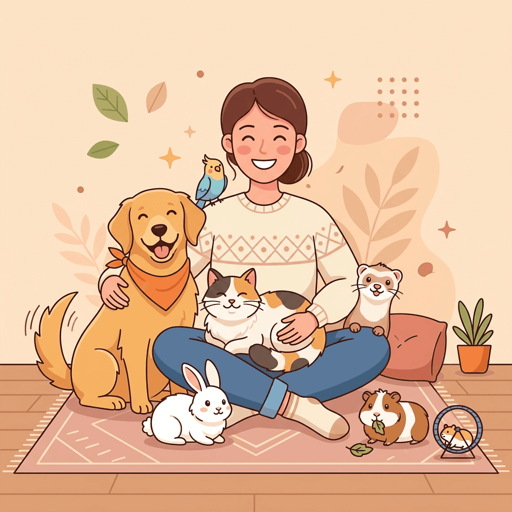 Smiling woman in park with her golden retriever dog